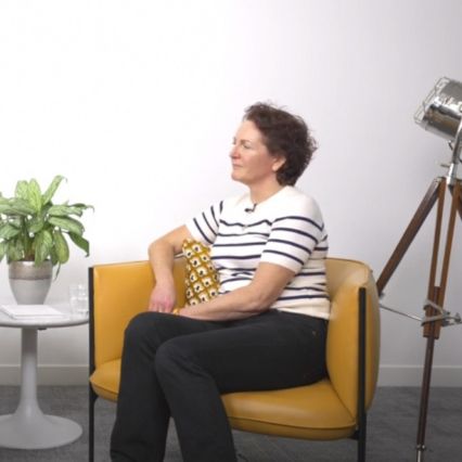 A picture of Sharon Walmsley in an interview setting